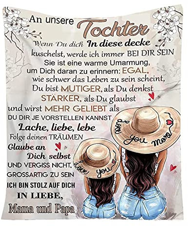 Kuscheldecke Personalisierte Decke An Unsere Tochter von Mama und Papa,Eltern für Tochter Deutsch Briefdecke Positiv Ermutigen Wohndecke für Couch Tv-Decken Geschenk,Eltern für Tochter A,150*220CM
