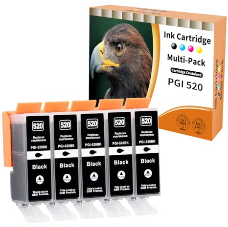 Starlet24 5X 520XL Schwarz Druckerpatronen Kompatibel für Canon PGI-520 XL BK Tintenpatrone für Pixma IP3600 IP4600 IP4700 MP540 MP550 MP560 MP620 MP630 MP640 MX860 MX870