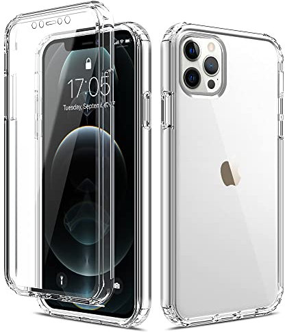 LCHULLE for iPhone 13 Pro Max Case 360 Shockproof Crystal Clear Cover Silicone Glossy Bumper Screen Protector Front and Back Full Body Drop Proof Anti Yellow Protective Case,Transparent