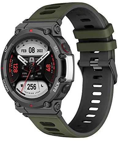 iPartsonline Cinturino di ricambio compatibile per Amazfit T-rex 2 Smart Watch Sport Band Cinturino in gomma siliconica, nero oliva