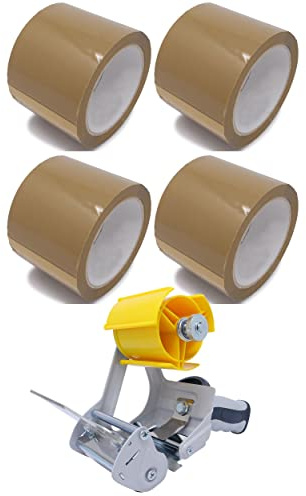 gws Paketbandabroller + 4 Rollen Packband für niedrige Temperaturen, 66 m x 75 mm, leicht abrollend
