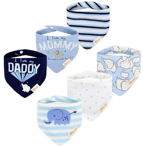 Yafane 6 Lätzchen Baby Bandanas Neu Geboren Mädchen Jungen Schal Handtuch Drool Baumwolle Baby Saugfähige Weiche Unisex, Elefanten, de Recien Nacido a 6 Años