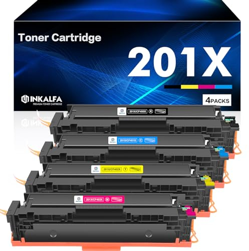 inkalfa 201X 201A Toner Kompatible Set als Ersatz für HP M277dw Color Laserjet pro MFP M277n M252dw M274n M252n M277c6 CF400X CF400A CF401X CF402X CF403X CF400 4er-Pack Schwarz Cyan Gelb Magenta