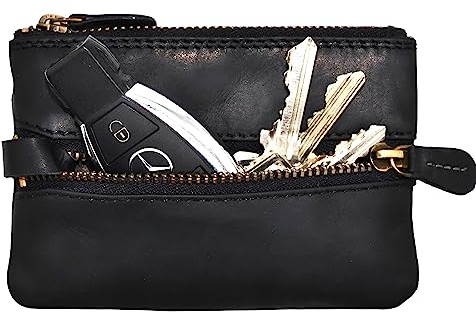 Benthill Schlüsseletui Leder | Schlüsseltasche Echt Leder | Kleines Schlüsselmäppchen für Damen & Herren inkl. Geschenkbox, Farbe:Schwarz