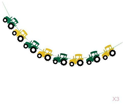 pistro 3 x schöne Wimpelkette im Traktor-Stil, 12,5 x 10,5 cm