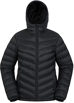 Mountain Warehouse Seasons Womens Padded Jacket - Water Resistant Coat, Puffer Jacket, Front Pockets, Adjustable Elastic Cuffs & Hood - For Autumn, Winter, Outdoors Jet Black Women's Size 8