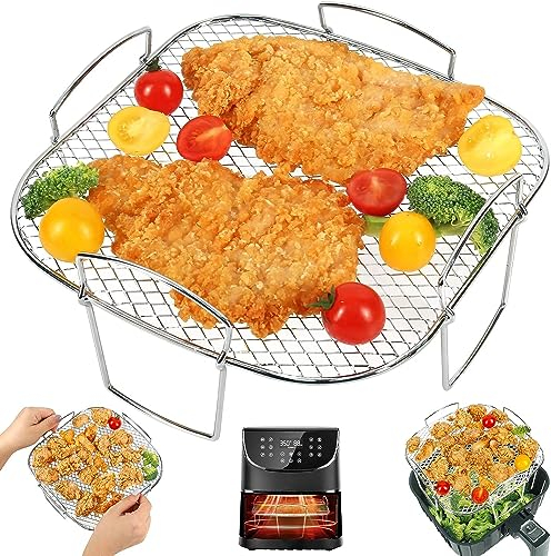 LQKYWNA Air Fryer Racks, 304 Stainless Steel Air Fryer Basket, Square Air Fryer Grill/Shelf Rack, Dehydrator Rack Air Fryer Accessories for Instant Vortex, Cosori, Tower, Gourmia Air Fryer & Oven