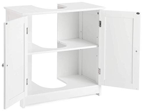Mueble para Debajo del Lavabo Armario Baño de Suelo de Madera con 2 Puertas Ventiladas y Estante Ajustable Interior Moderno-60 * 30 * 60cm - Blanco