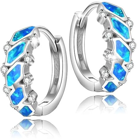 Ohrringe Silber 925 Creolen für Damen Ohrhänger Ohrringe Kreolen mit Kristallen Opal Schmuck Mädchen Modeschmuck für Sie Geschenk für eine Frau Handmade: Ohrringe