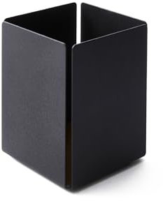 eglooh - Moire - Pot à Crayon Bureau avec Structure en Acier Noir Mat - Fond Interne en Cuir Gris Taupe - Design Carré cm 7,2 x 7,2 x H.10 - Made in Italy