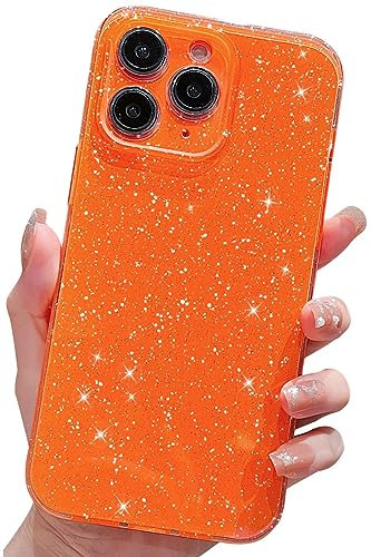 Finyosee Compatible with iPhone 11 Pro Case 5.8 inch, Cute Neon Bright Color,Glitter Bling Thin Slim Shockproof Silicone Sparkly Case, Soft TPU Phone Case for Women Girl-Orange