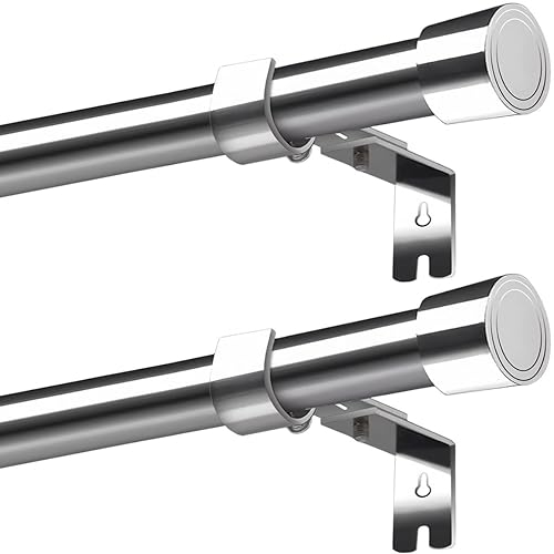 Venwemong 2 Stücke Gardinenstange Ausziehbar Vorhangstangen Curtain Rod Stange für Vorhänge Erstellbare Länge mit Kappenknäufen für Esszimmer, Schlafzimmer, Wohnzimmer, 180-270CM