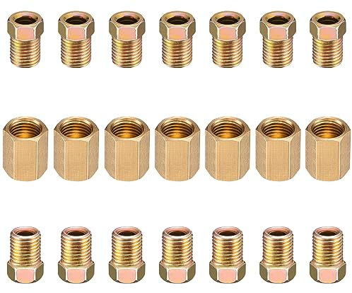 Spurtar 21 Stück Bremsleitungsarmaturen, 3/16 Bremsleitungs-Montagesatz, 3/8 Zoll - 24 Gewinde, Messingverbindungs-Sortiment, inklusive 7 Stück Verbindungen, 14 Stück Muttern