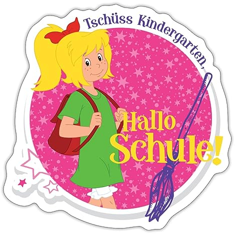 Spreadshirt Bibi Blocksberg Hallo Schule Sticker, max. 10 x 10 cm, 10 x 10 cm, Mattweiß