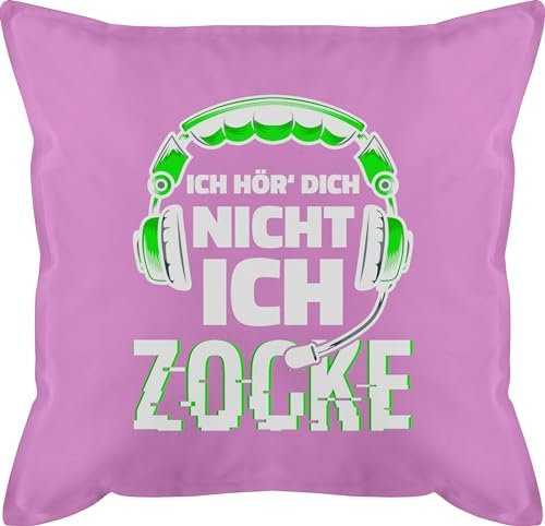 Shirtracer Kissen 50x50 - Deko Hobby - Ich hör Dich Nicht ich zocke Headset Glitch Weiß Grün - 50 x 50 cm - Pink - hören Bin am zocken kisssen höre Couch kann mit füllung reißverschluss zockerkissen