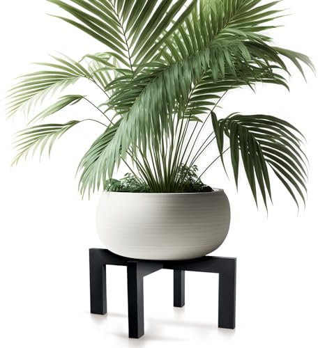 Wenqik 1 Pack 16 Inch Wood Plant Stand Wooden Plant Pot Holder Mid Century Rattan Flower Boho Rustic Stool Holder for Indoor Gardening Patio, Fit 8-18 Inch Pot (Black)