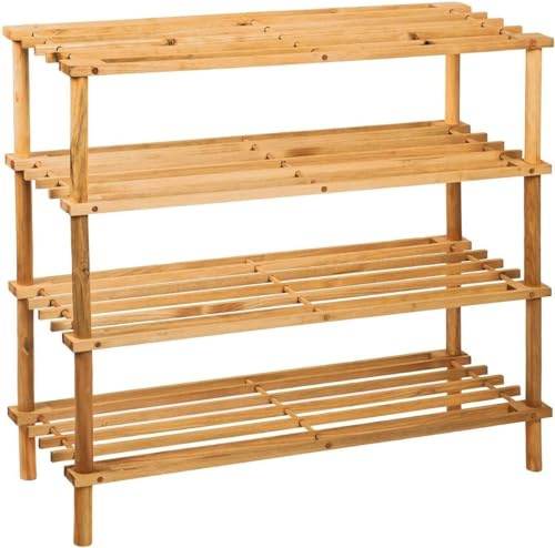 Zanbeel Wooden Shoe Rack - Footwear Storage Organiser Unit Shelf Dvd Books Tier Slated |Hallway Front Door (4 Tier)