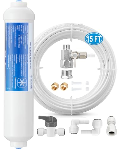 Inline Water Filter Kit for Ice Maker and Refrigerator,Include Feed Water Valve,1/4 Water Line and Quick Connect Fittings,Ideal for Ice Maker,Refrigerator,RO(Reverse Osmosis) System