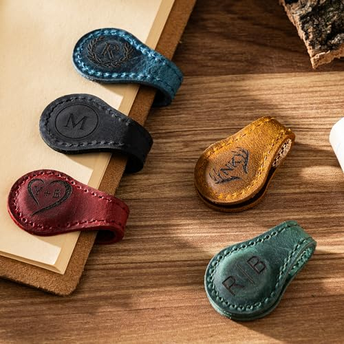 KEMEILA Magnetisches Leder-Lesezeichen, personalisierbar, individuell graviert, handgefertigt, 10 x 3 cm