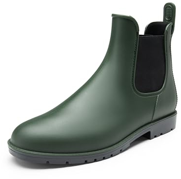 DREAM PAIRS Stivali da Pioggia Uomo Chelsea Wellington Rain Boots Impermeabili Stivaletti Elastico Outdoor Ankle Boot,Size 44,Verde Oliva,SDRB2401M-E