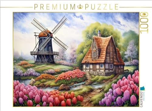 CALVENDO Puzzle Windmühle und Tulpenpracht | 1000 Teile Lege-Größe 64 x 48 cm Foto-Puzzle für glückliche Stunden