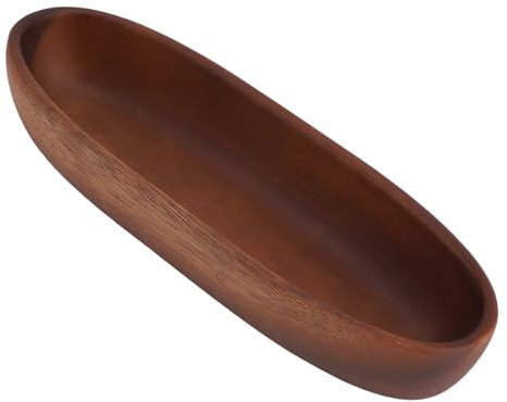 Zerodis Large Boat Shaped Wooden Salad Bowl Multipurpose Nature Material Hand Crafted Thickened Material, Comfortable Feel for Food Bread Fruits Snack Dessert (Medium)