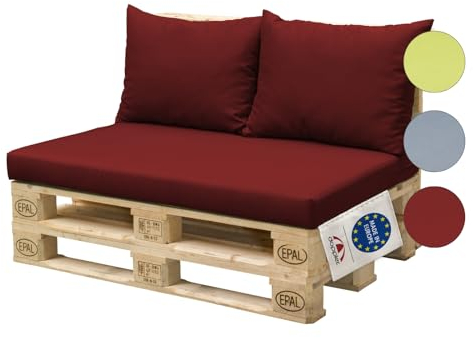Doppler Palettenkissen Set Casaya 3-TLG. Bordeaux – Oeko-TEX zertifiziertes Palettenpolster mit Fleckschutz | 1 Sitzkissen (120x80x15 cm) + 2 Rückenkissen (60x45x12 cm) für Garten, Terrasse & Balkon