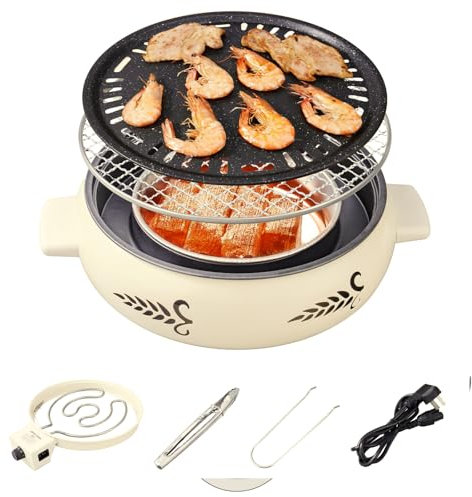 Barbecue électrique d'intérieur 2 en 1 sans fumée/barbecue portable au charbon de bois avec poêle et filet, pour la cuisine intérieure et extérieure, feu de camp, terrasse, pique-nique dans le jardin