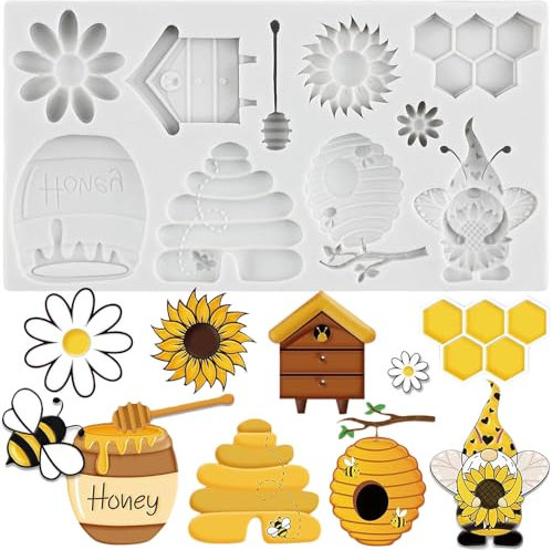 MINFEIDMS Stampi in silicone a nido d'ape a forma di bombo, girasole e ape, per decorare torte di zucchero, decorazioni per cupcake, pasta di gomma, argilla polimerica