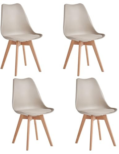 JZGORC Juego de 4 Sillas de Comedor Modernas, Sillas de Cocina con Patas Tapizadas y de Haya para Dormitorio, Salón, Comedor, Cocina - Caqui