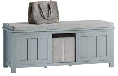 SoBuy Sitzkommode Sitzbank mit Stauraum Schuhbank mit Sitzfläche mit 1 grauen Korb Hellgrau BHT ca. 110x46x38cm FSR173-HG