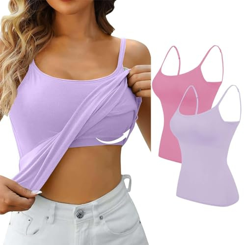 Unterhemden Damen BH Hemden Damen Ohne Bügel Baumwolle Unterwäsche Hemden Tank Top Mit Integriertem BH Ärmellos Unterhemden Camisole Shirts Spaghettiträger Top Unterhemd Damen Lang