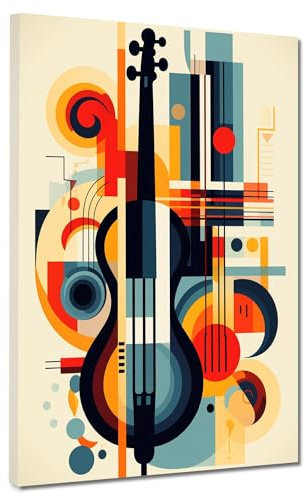 Kontrabass mit Linien abstrakt Musik Leinwandbild Wandbild Kunstdruck XL Deko Größe 90x120x2cm