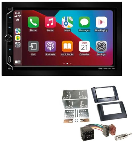 ESX VMX700DAB 2-DIN Autoradio kompatibel mit Wireless Apple CarPlay Android Auto Bluetooth DAB+ passend für FIAT Stilo 2001-2008 schwarz