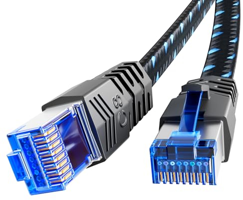 Ercielook Lan Kabel 8m, Hochgeschwindigkeits-Cat8-Netzwerkkabel für den Außen- und Innenbereich, 40 Gbit/s geflochtener Patchkabel mit RJ45-Stecker für Router/Gaming/Modem