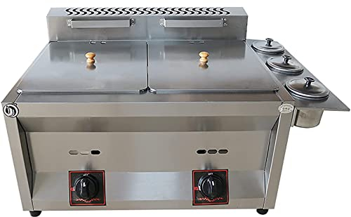 Friteuse commerciale, friteuse à gaz grande capacité 20L/30L, friteuse GPL en acier inoxydable pour la maison et le commerce, puissance de feu réglable, nettoyage facile,10L+10L+withoutFriedBasket