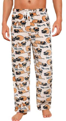 ENJOYNIGHT Schlafanzughose Herren Lang Fleece Pyjamahose Plüsch Freizeithose Warm Haushose mit Kordelzug (X-Large,Hund)