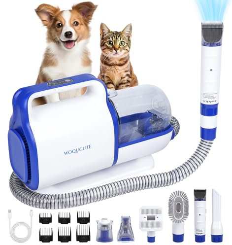Woqucute Aspiradora inalámbrica y kit de aseo para perros, 11000 Pa para el aseo de perros con cortadora de perros, recortadora, molinillo de uñas, aspiradora de pelo de mascotas de bajo ruido para