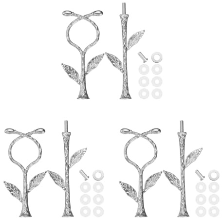 sourcing map 2 Tiers Cake Tray Stand Handle 3 Set Metal Cake Stands Holder Cupcake Dessert Plate Hardware Fitting Holder Rod Stand Handle for Wedding Party Festival Cake Plate, Silver (Vine)
