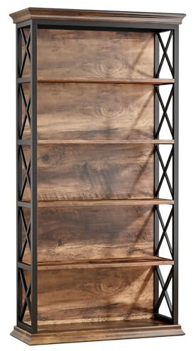 Tribesigns Bücherregal, 180cm hohes Standregal, 6-stöckiges Bücherregal Holz, offenes Ausstellungsregal mit Metallrahmen für Wohnzimmer, Heimbüro, Industrie-Design, vintagebraun
