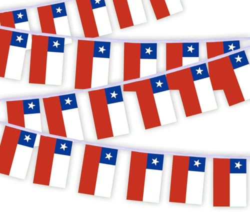 30 Stück Chile Flaggenkette Fahnen, 10 Meter chilenischen Rechteck Seilfahnen, dekorative Banner verwendet, um Innenhöfe zu schmücken String chile