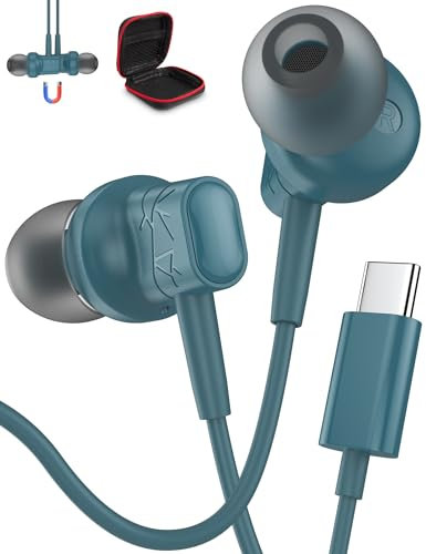 Auricolari USB C per Samsung A16 S25 A56 A36,Cuffie USB C con Filo per iPhone 16e 15 Pro,Magnetici Cuffie Tipo C con Microfono HiFi Stereo Auricolari con Filo Tipo C per Xiaomi 15 Pixel 9 8 OnePlus 13