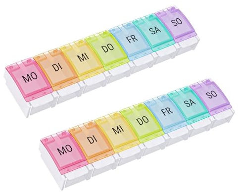 2-Stück Tablettendose,Tablettenbox 7 Tage,Tablettenbox 7 Tage Klein für Medikamentenbox 7 Tage,Wochenbox Medikationshilfen Aufbewahrung Mini,Leicht zu Offnen,Dispenser für Medikamente Aufzubewahren
