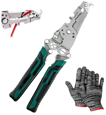 Foldable Wire Stripper Tool Set, 18-in-1 Electrical Wire Strippers with Gloves, Cable Stripper Tool, Wire Cutter Crimper, Portable Electricians Tool for Stripping, Cutting & Crimping Cables