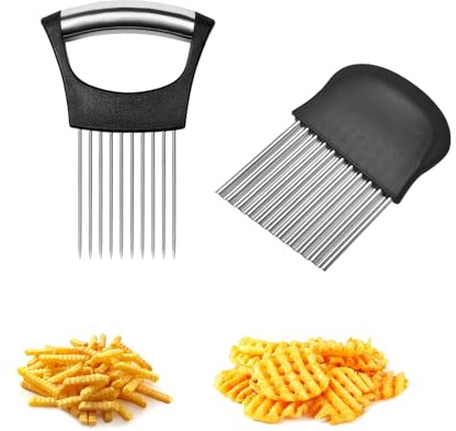 Zwiebelhalter,2 StückZwiebelschneider Schneidehilfe,Zwiebelhalter Edelstahl,Wellenmesser für Gemüse Geeignet zum SchneidenHilfswerkzeug Küchenhelfer zum Schneiden von Zitrone Kartoffeln Gurken