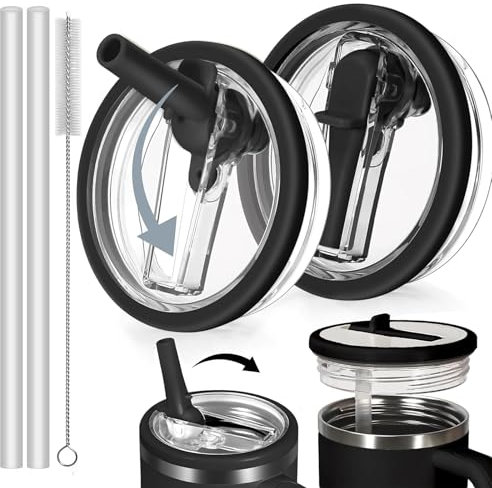 Tapa de Repuesto para Vaso de 40 Oz A Prueba de Polvo Y Fugas Con Pajita Leak Proof Lid Reutilizable Compatible Con Vasos de 40 Oz Vasos Y Accesorios (Negro)