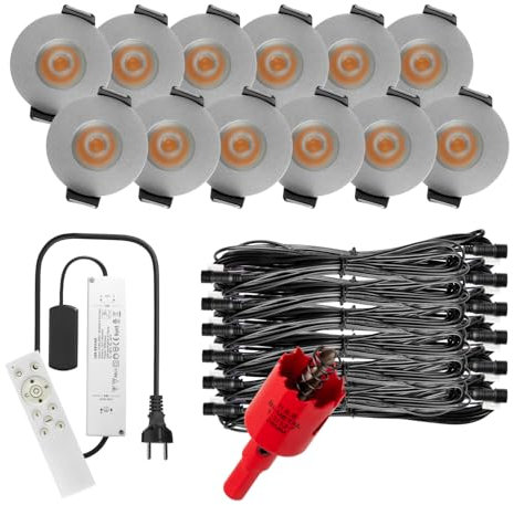 S-Polytec PREMIUM Mini LED- Einbauspots Warmweiss 3.000K, SMART, APP, ALEXA, DIMMBAR, IP65, FUNK 3W Einbaustrahler Terrassenüberdachung, Bad, Sauna mit Fernbedienung (SILBER, 12x SMARTHOME LED-SET)