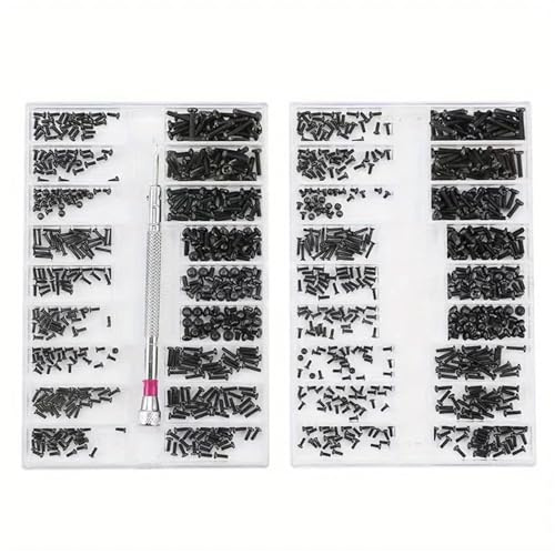 630 Pcs Micro Repair Screw Set Glasses Sunglasses Repair Set with Screwdriver for Repairing Glasses, Watches, Jewelry.M1.2 M1.4(Flat Head -540PCS)