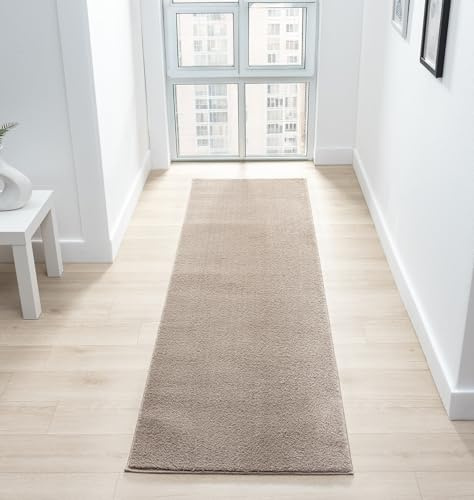 Comfy Washable Plain Non-Slip Hallway Runner Rug, Dark Beige, 60x200cm