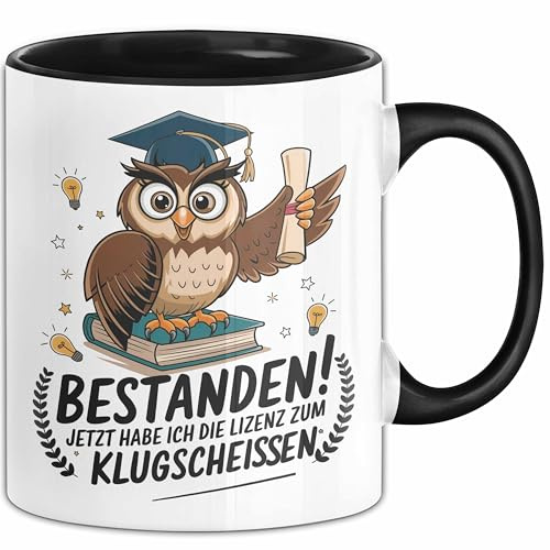 Abschluss Tasse Geschenkidee Lizenz Klugscheißen Absolvent (Schwarz)